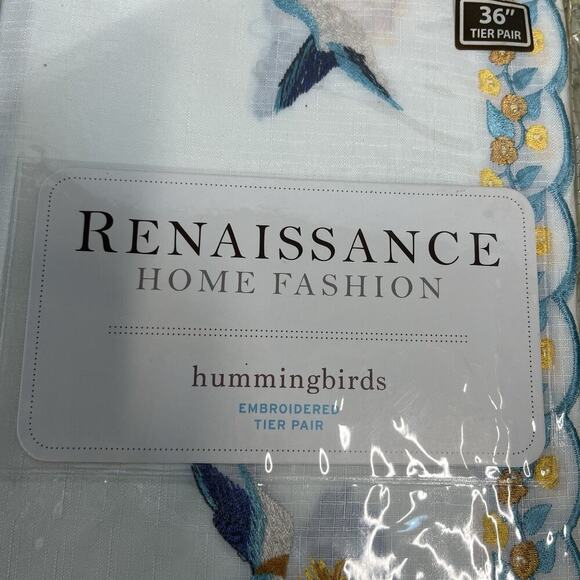 Set of 2 Renaissance Home Fashion Hummingbirds Embroidered Tiered Pair Curtains - Picture 3 of 9